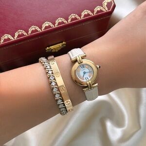 AUTHENTIC VINTAGE CARTIER BEIGE LEATHER WATCH - WITH BOX